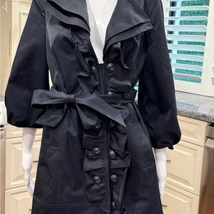 Idra Navy Blue Ruffle Trench Coat Peacoat 8